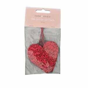 Valentine's Day Glitter Red Heart Gift Tag 3” X 3” New Paper Source Set Of 4